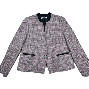 Jones Studio Separates Pink Tweed Collarless Single Button Blazer Jacket Size 16